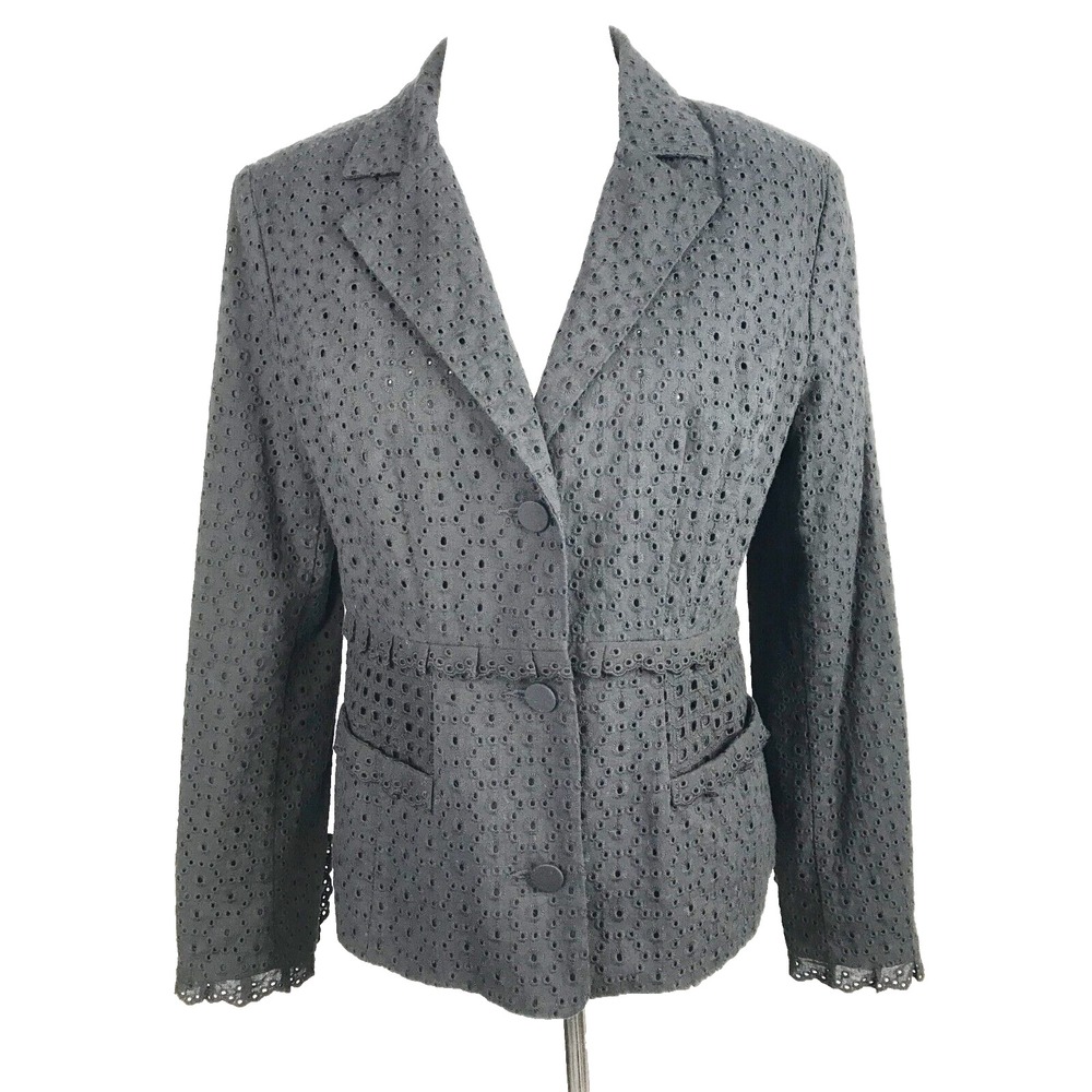 Cabi Blazer Womens 6 Black Eyelet Scallop Lace Trim Jacket Preppy Flamenco #5293